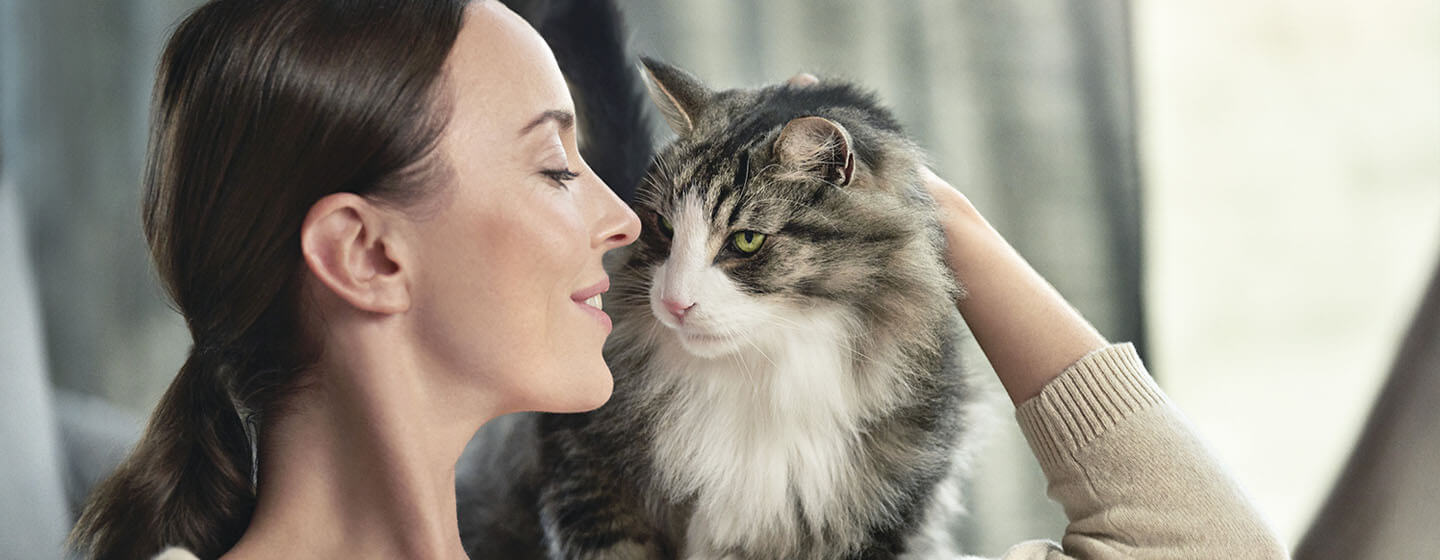 Kvinna som smeker sin katt