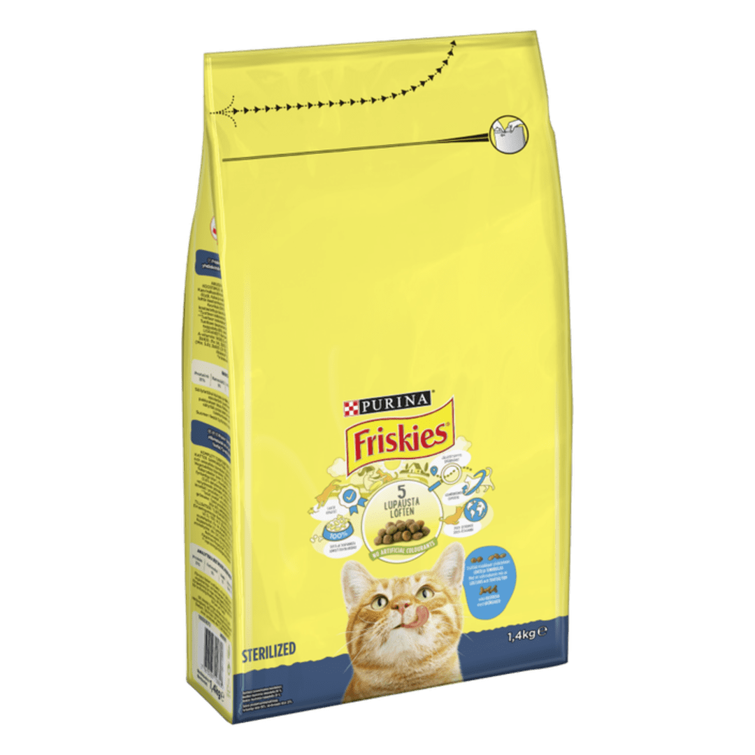 Friskies® Sterilized med en välsmakande mix av Lax och Tonfisk med Grönsaker