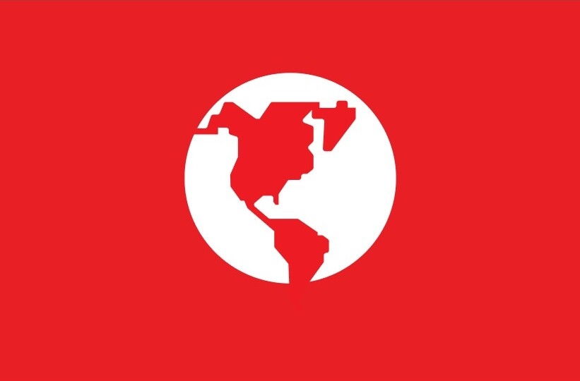 Purina bryr sig om planetens logotyp med vit jord på röd bakgrund