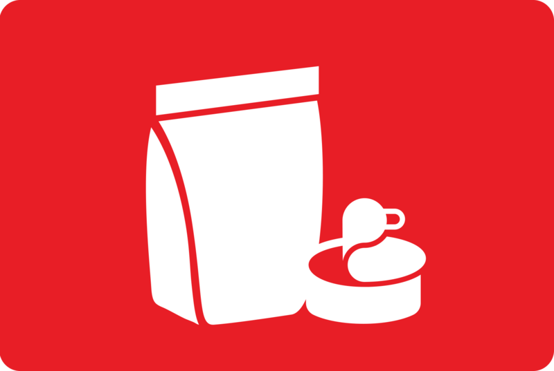 logotyp med vit sällskapsdjursförpackning på röd bakgrund