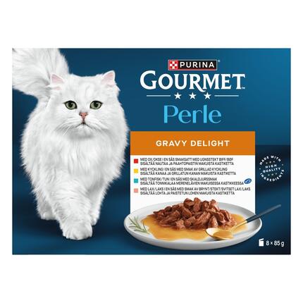 GOURMET™ Perle Gravy Delight med Kyckling, Ox, Lax & Tonfisk