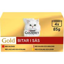 GOURMET® Gold Bitar i sås med Ox, Kalkon & Anka, Lax & Kyckling och Kyckling & Lever