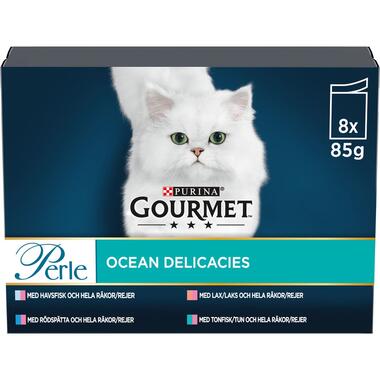 GOURMET® Perle Ocean Delicacies i sås med Lax, Tonfisk, Havsfisk & Rödspätta samtliga med Räkor