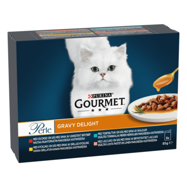 GOURMET® Perle Gravy Delight med Kyckling, Ox, Lax & Tonfisk