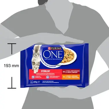 PURINA® ONE® STERILCAT med Ox och Morötter, och Mini Filets i sås med Kyckling och Gröna Bönor