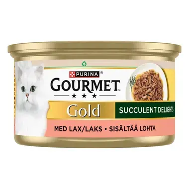 PURINA GOURMET™ GOLD Succulent Delights med lax, 85g burk