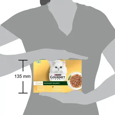 PURINA GOURMET™ GOLD Succulent Delights med kyckling, lax, ox, havsfisk, 12x85g burkar