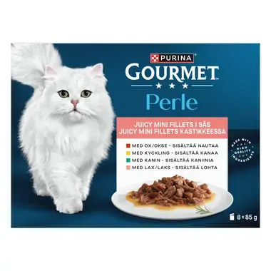 GOURMET® Perle Minifiléer i sås med Ox, Kyckling, Kanin & Lax