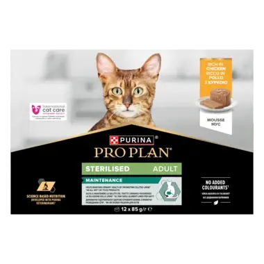 PRO PLAN® Sterilised Maintenance Mousse rikt på kyckling 12x85g