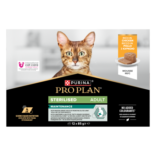 PRO PLAN® Sterilised Maintenance Mousse rikt på kyckling 12x85g